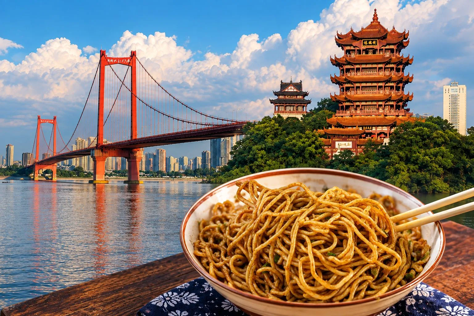 Wuhan Yangtze River Ferry, Yellow Crane Tower, and Food Tour