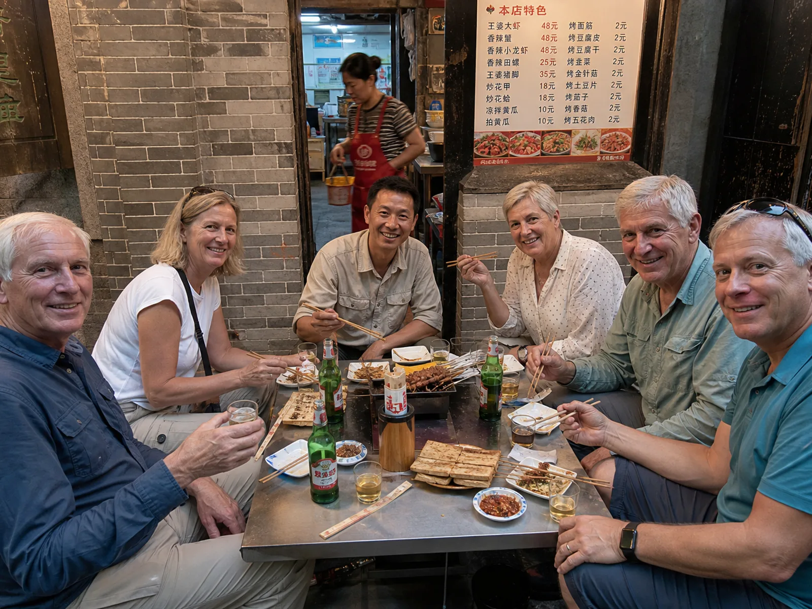 Small private group sharing a local meal with a guide